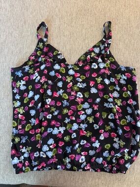 INC International Concepts Black Floral V-Neck Spaghetti Strap Tank